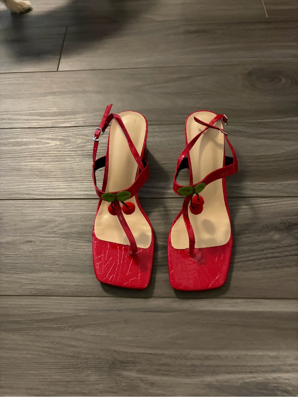SHEIN Red Cherry Accent Strappy Heeled Sandals